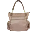 Gold-tone hardware and vegan leather handles on the outside
