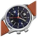 Silver Case w/ Blue Dial on Tan Brown Strap