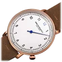 Rose Gold Case w/ Blue Hand on Camel Brown Strap