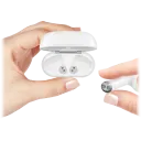 Earbuds are magnetically secured in the charging case