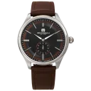 Silver Tone, Black Dial w/ Brown Inlay, and Brown Strap