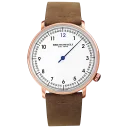 Rose Gold Case w/ Blue Hand on Camel Brown Strap
