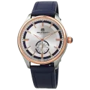 Two-Tone Silver and Rose Gold, Silver Dial w/ Blue Inlay, and Blue Strap