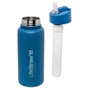 Flip-top straw lid with membrane microfilter removes harmful bacteria & parasites