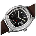 Silver Case w/ Black Dial on Brown Strap