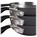 Innovative stackable cookware design saves valuable cabinet space for efficient storage