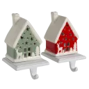 Winter Lane 2-Piece Handpainted 2-In-1 Removable House Stocking Holders (Red/Green)
