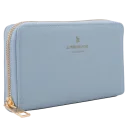 Wallet has zip-around closure with inner zip pouch and card slots