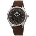 Silver Tone, Black Dial w/ Brown Inlay, and Brown Strap