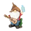 Solar Cowboy Gnome Statue with Guitar and Glowing Bottle