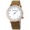 Rose Gold Case w/ Blue Hand on Camel Brown Strap