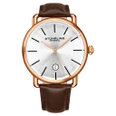 Rose Gold Case with Silver Dial and Brown Strap