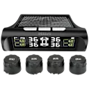 Real time tire pressure monitoring tracks each tire and displays reading.