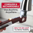 Reaches small spaces with a handy LED light