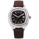 Silver Case w/ Black Dial on Brown Strap