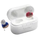 Compact NuvoMed hearing aids with a portable charging case for clear, comfortable everyday listening.