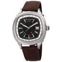 Silver Case w/ Black Dial on Brown Strap