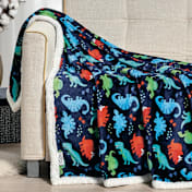 Luxury Home Navy Dino Faux Shearling Sherpa Throw Blanket