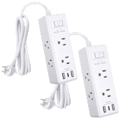 2-Pack: Clear Power 6-Outlet Surge Protector Power Strip with 3 USB Ports