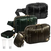 Joan & David Metallic Tubular Quilted Nylon Passport Sling Bag