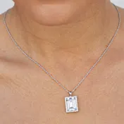 Savvy Cie Emerald Cut Cubic Zirconia Halo Necklace