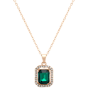 Saffron Emerald Cut Green Crystal Necklace with CZ Halo