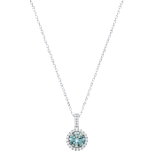 Saffron 1.0 Carat TW Turquoise Moissanite Halo Pendant Sterling Silver Necklace
