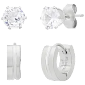 Steeltime Ladies Simulated Diamond Studs & Huggie 2-Piece Earring Set