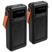 Paquete de 2: Letscom Power Bank Solar 30,000 mAh con Cables Integrados