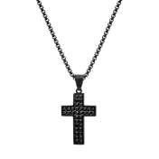 Iron Saints Stainless Steel Cross Pendant with Black Cubic Zirconia Stones