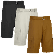 3-Pack: Galaxy by Harvic Men's Cotton Flex Stretch Belted Cargo Shorts