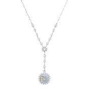 Saffron 13ct Moissanite Rainbow Halo Pendant Necklace Sterling Silver