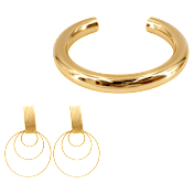 LOREN + OLIVIA Brushed Gold Earrings and Cuff Bracelet Set