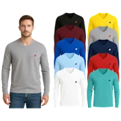 4-Pack: Pacific Polo Club Mens Cotton Long Sleeve V-Neck T-Shirts