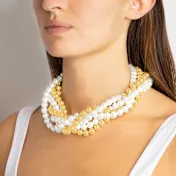 Martha Stewart Five Strand Pearl and Gold Ball Twisted Gold Necklace