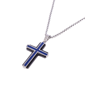 Iron Saints Men's Stainless Steel Layered Cross Necklace with Box Chain