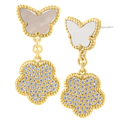 CZ by Kenneth Jay Lane .75 CTTW Pave CZ Butterfly & Clover Drop Earrings