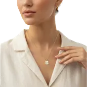Saffron Initial Letter Frame Pendant Necklace with Mother of Pearl Inlay