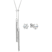Steeltime Ladies Double Tassel Necklace & Simulated Diamond Earrings