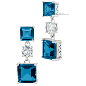 Savvy Cie Step Cut 3-Stone London Blue Cubic Zirconia Drop Earring