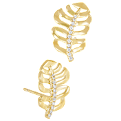 Savvy Cie Gold Plated Cubic Zirconia Leaf Earrings