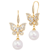 Savvy Cie Butterfly Huggie Drop Earrings with Faux Pearl