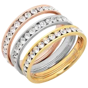 Steeltime Ladies Tritone Stainless Steel Simulated Diamond 3-Piece Ring Set