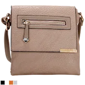 La Terre Vegan Leather Crossbody With Zip Pocket Flap And Metal Trim Detail