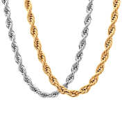 Steeltime Men's Stainless Steel & 18K Gold Plated Rope Chain Necklace Set