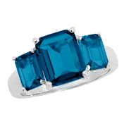 Savvy Cie Emerald Cut London Blue Cubic Zirconia 3-Stone Ring