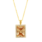 Savvy Cie Emerald Cut Champagne Cubic Zirconia Halo Necklace