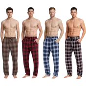 4-Pack: Nextex Mens Cotton Knit Flannel Plaid Pajama Pants