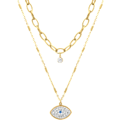 Saffron Layered Necklace with CZ Protective Eye Pendant