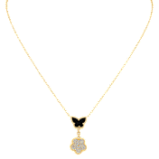 Kenneth Jay Lane Butterfly Pendant Necklace with Pavé Clover Drop